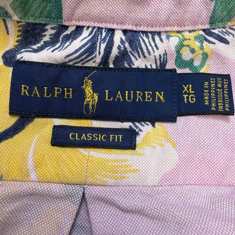 Ralph Lauren Tropical Button Down XL Short Sleeve Pink Blue Pony Floral Hawaiian - Picture 7 of 11